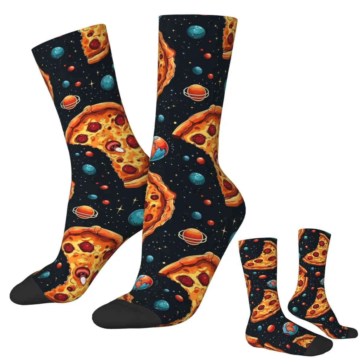 

Pizza In Space Pattern Cosmic Foodie Design Whimsical Pizza Lover's Artwork Socks Harajuku Sweat Absorbing Stockings Long Socks