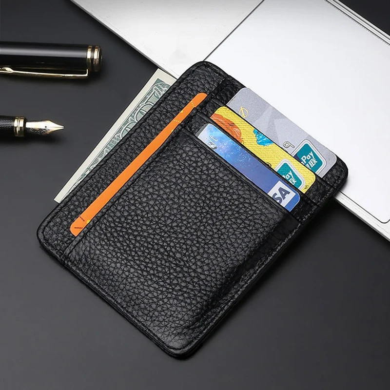 Fashion Men's Credit Card Holder Wallets Slim PU Leather Cardholder Purses with Zip Coin Pocket for Men Black Cards Bag