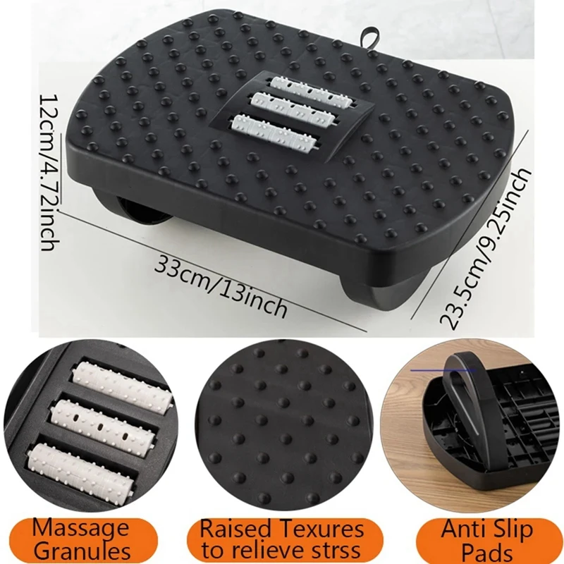Portable Footrest Non-Slip Desktop Footrest Ergonomic Footstool (With Massage Rollers) Office Footrests