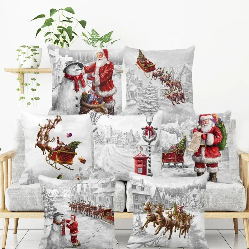 

Christmas Pillowcases Home Decorations Santa Covers Cushions Decor Customizable housse de coussin 40x40