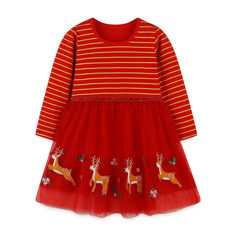 Girls Unicorn Striped Dresses Long Girls Unicorn Sleeve Princess Dress Autumn Children Clothes Party Tutu Kids Frocks Costume