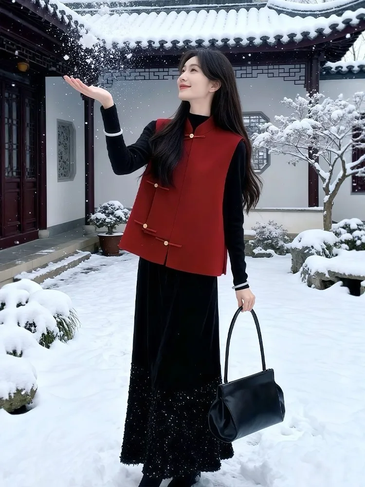 

Chinese Sle Button Ba Jaet Women's Winter New Red Stand Collar National Spirit Good Lu oulder Coat Outerwear