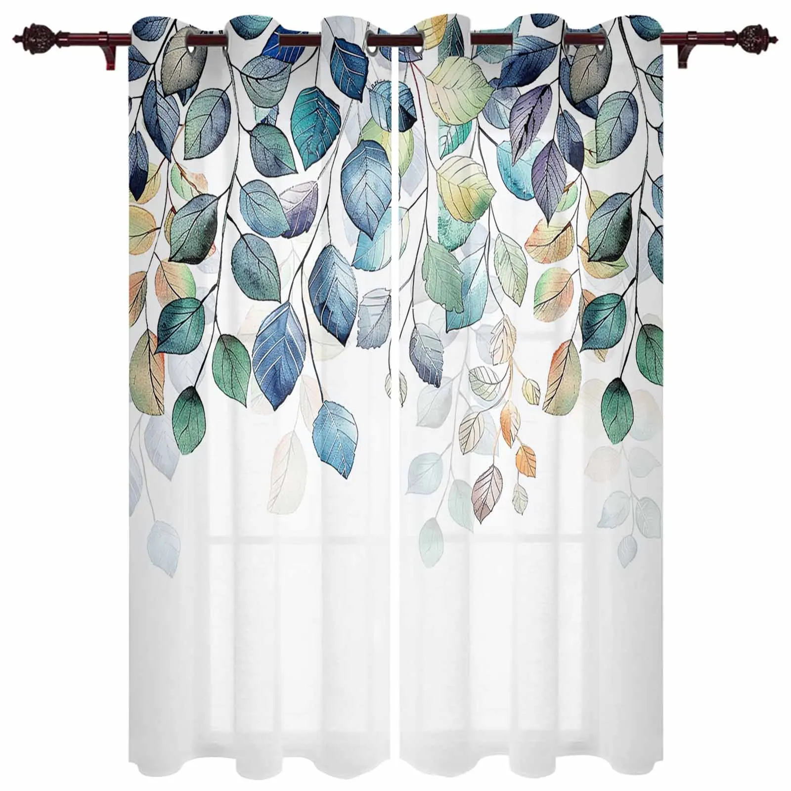 Leaves Plant Blue Green Curtains for Bedroom Living Room Drapes Kitchen Children's Room Window Curtain Modern Home Decor