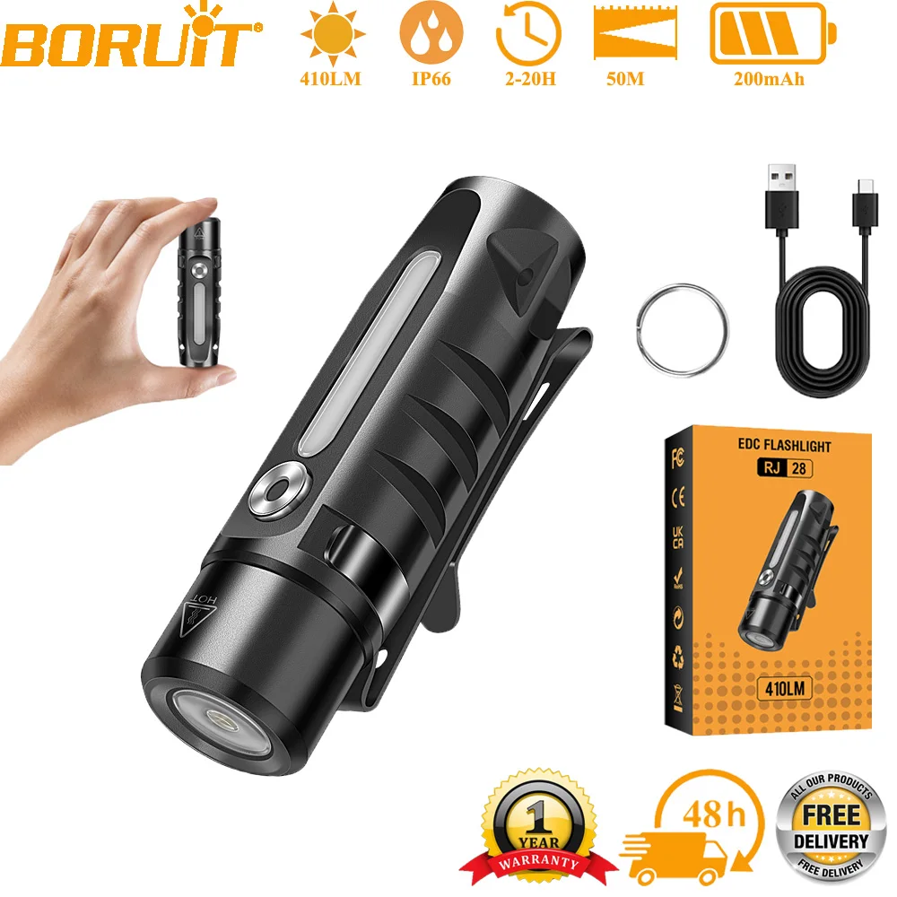 

BORUiT RJ28 EDC Mini Flashlight Portable Keychain Light Type-C Charging Work Light Multi-light Source Camping Pocket Lantern