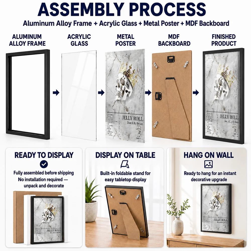 Jelly Roll Beautifully Broken Album Metal Poster With Aluminum Alloy Frame Personalized Recording Tribute Wall Art For Home Bar