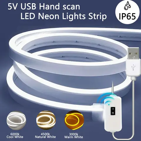 LED 네온 불빛 스트립 모션 센서 핸드 스캔 스위치 USB 전원 디밍이 가능한 방수 유연한 빛 홈 파티 DIY 네온 사인