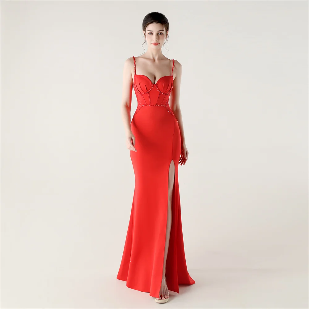 

YUANSUO Women's Elegant Soft Satin Mermaid Evening Dress with Beads Long Strap Wedding Party Prom Dress