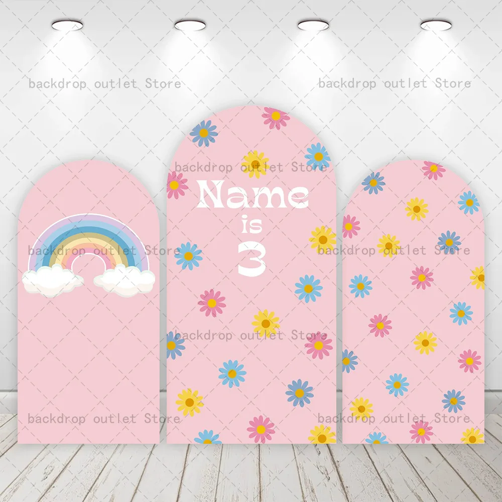 

Мехофонд розовые ромашки цветы арка крышка фон Радуга индивидуальное имя для маленьких детей украшение для дня рождения фото фон реквизит