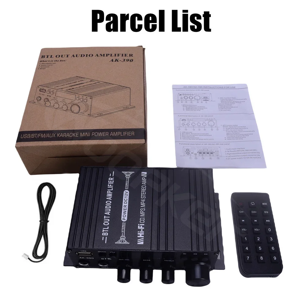 Amplificador de sonido WOOPKER AK390 BT 5,0, amplificador de potencia HiFi, amplificador Digital estéreo de 800W, reproductor multimedia de graves para sistema audiovisual doméstico