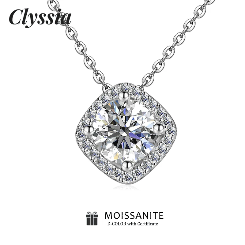 

925 Sterling Silver Women Wedding Necklace D Color VVS1 Moissanite Square Pendant Bridal Jewelry Gift for Her Luxury Accessories