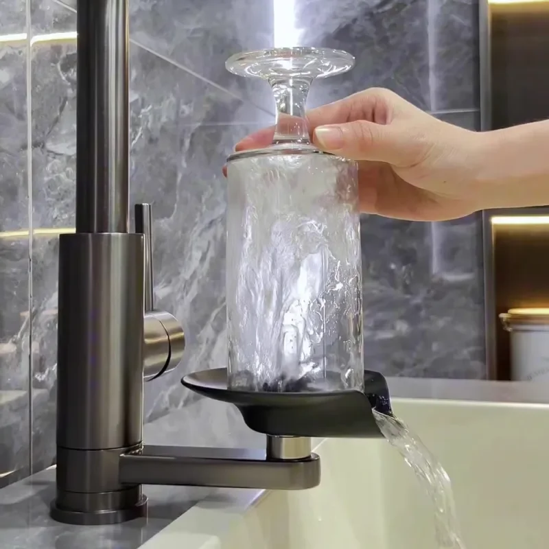 Stainless steel kitchen faucet hot and cold pull out double handle sink faucet with cup washer