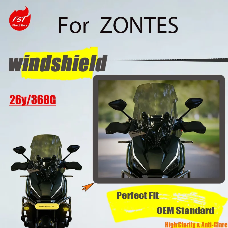 

For 2026 ZONTES 368G Modified Heightened Front Windscreen, High-Definition Windshield Accessory