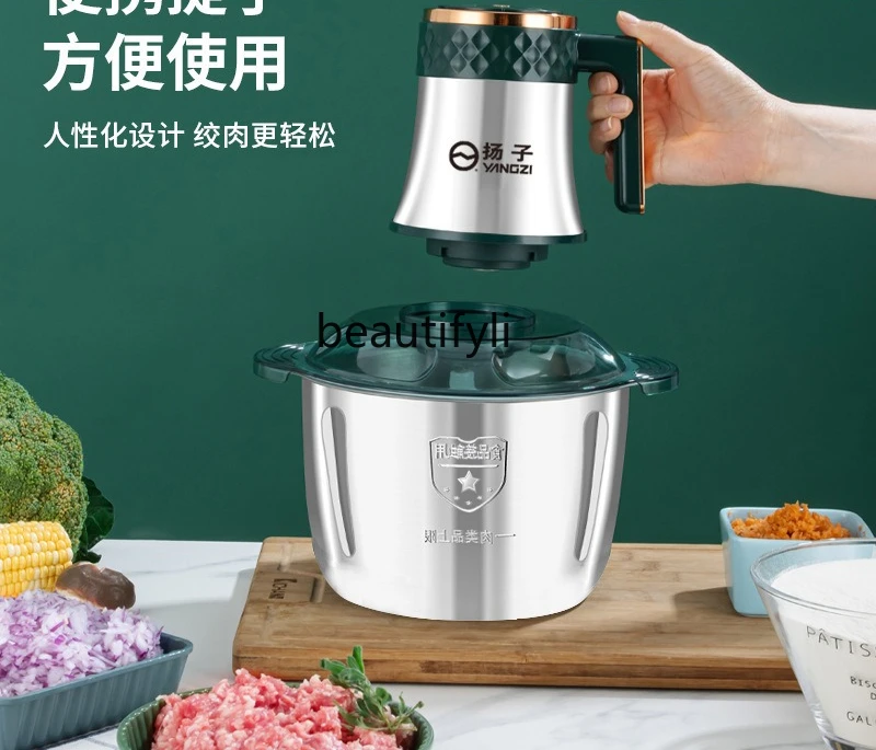 Tritacarne elettrico domestico di grande capacità, tritacarne per aglio in acciaio inossidabile, macchina da cucina