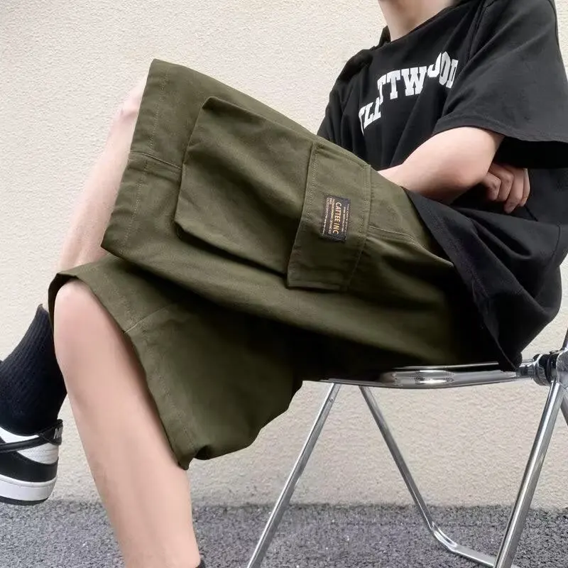

Summer Large Size Men's Workwear Shorts Loose Fit Five Inches Pocket High Street Style Casual Polyester Fiber Retro American