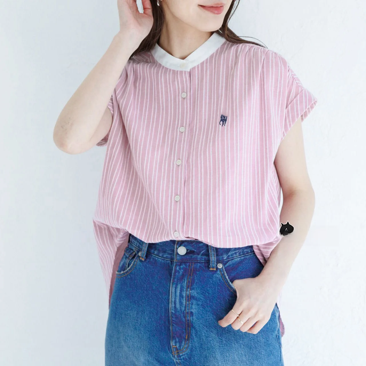 

UR25 Casual Loose Women's irt Stripe Pattern Commute Sle Faionable Slimming Top Cotton Pure Button Design ort Sve
