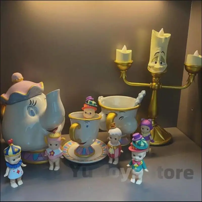 ديزني-الجمال وشخصيات الوحش ، ساعة Cogsworth Mr ، مصباح شمعة Lumiere ، شكل تمثال ، ديكور منزلي ، هدية نموذجية ، أصلية #3