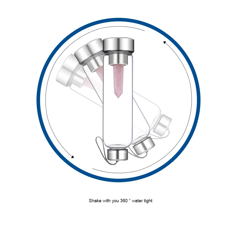 550 ml edelsteen glazen fles energie natuurlijke kwartskristal water drinkfles helende kristal doordrenkte glazen waterfles