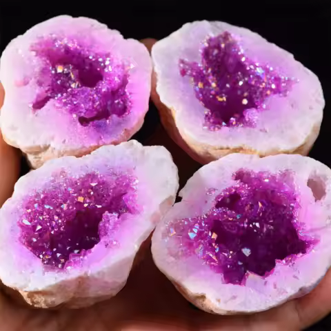 1PC Natural Agate Plated/Electroplated Cornucopia Crystal Cave Raw Stone Bare Stone Display Mineral Specimen Decoration Fortune