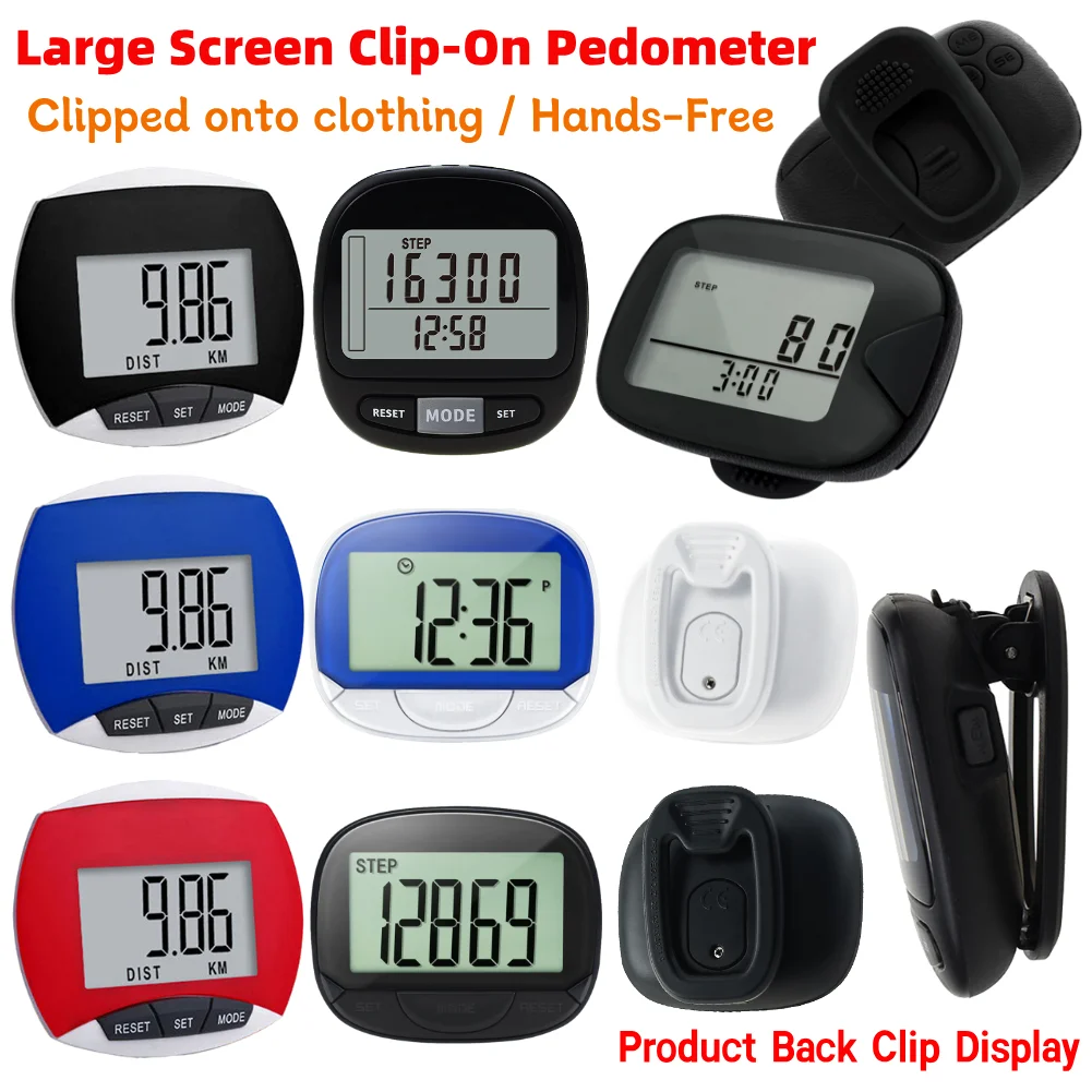 Podómetro con clip Podómetro de calorías Pantalla digital Rastreador de pasos simple Pantalla grande Multifuncional para mujeres y hombres