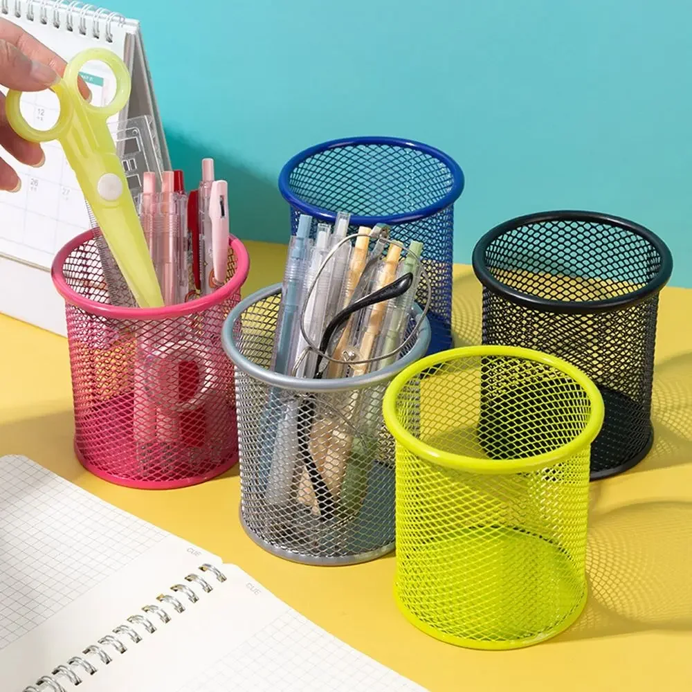 Multifunction Round/Square Mesh Pen Pot Multicolor Pen Holder Desk Tidy Stationery Organiser Pencil Storage Stationery Organiser