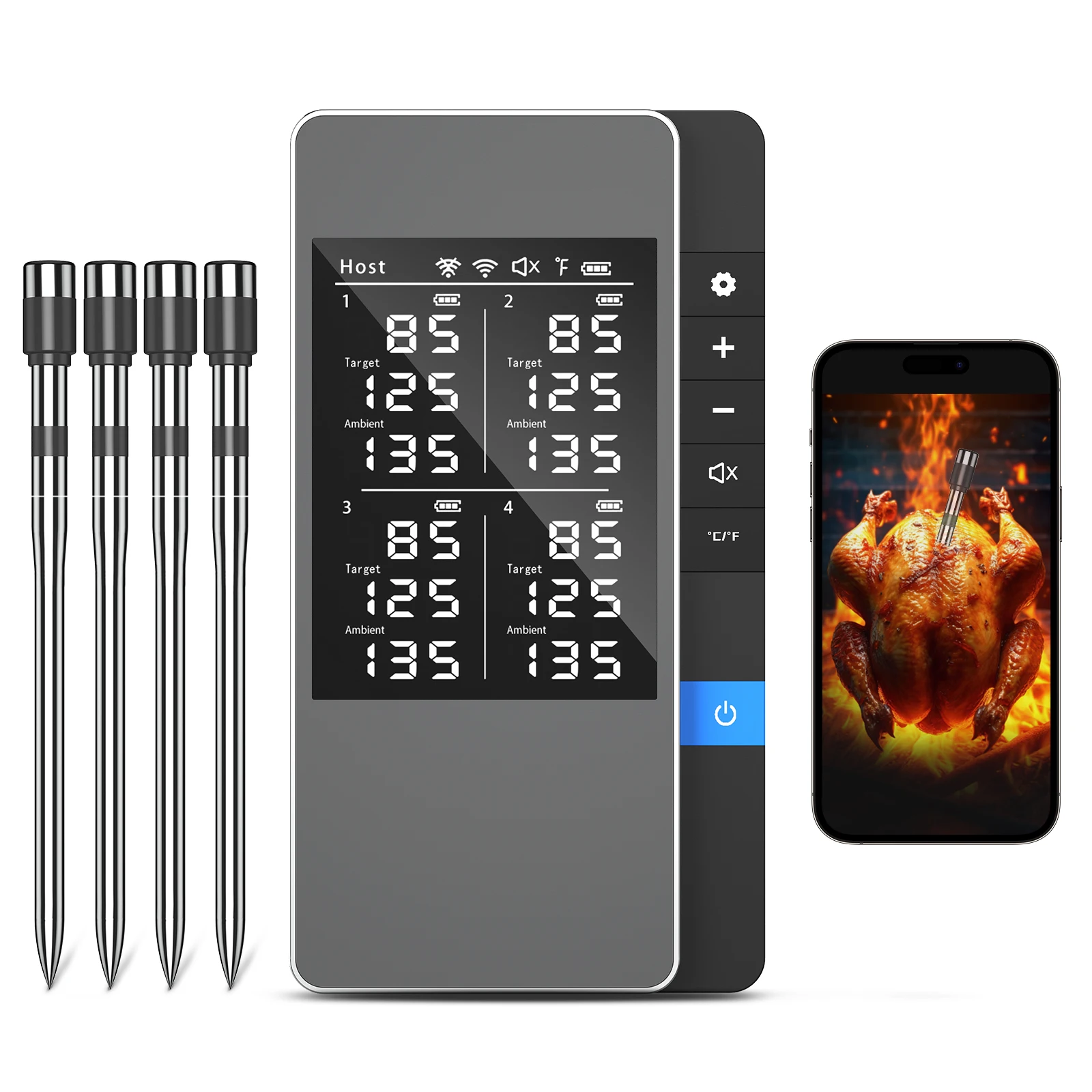 2025 Nieuwe draadloze vleesthermometer - Digitale voedselthermometer met meerdere sensoren en ultradunne sonde, transmi over lange afstanden van 500 voet