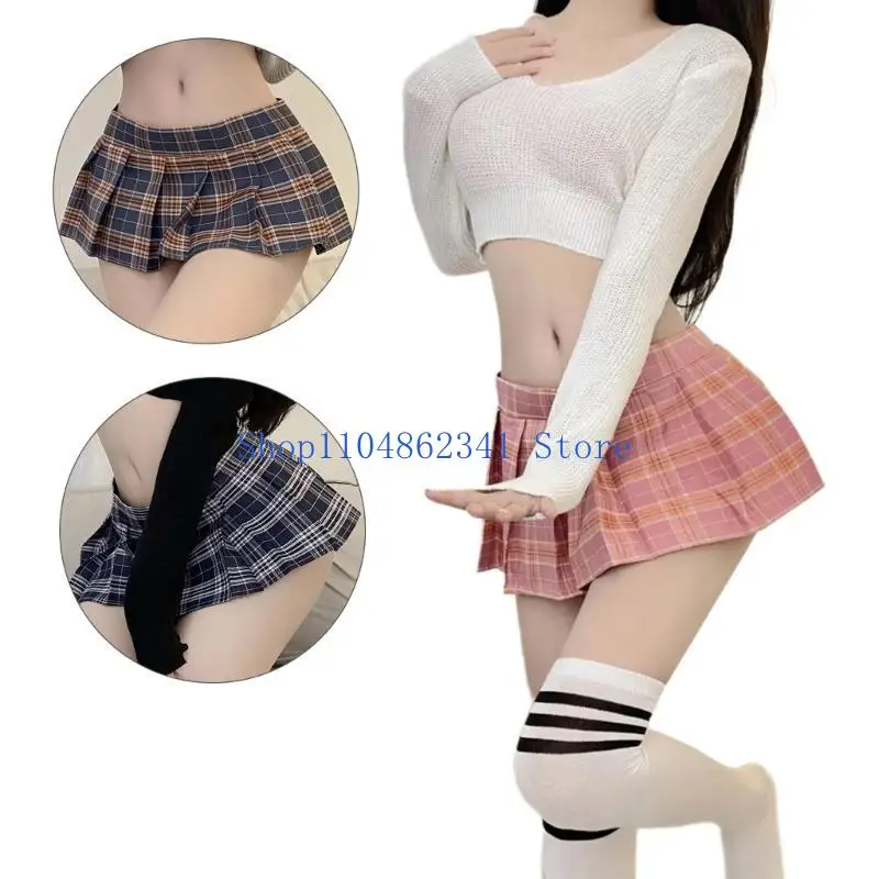 

5asd Women Sexy Checkered Miniskirt Japanese Schoolgirl Uniform Cosplay Pleated Skirt