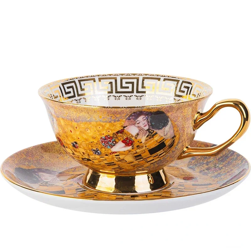 Klimt Kiss Bone China Mugs Coffee Cups With Spoon Gustav klimt Porcelain Wedding Birthday Gifts Office Household Drinkware