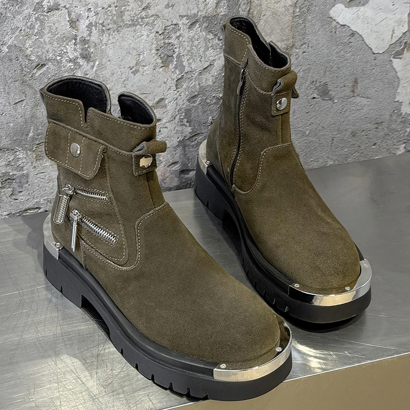 

Winter Men Fashion Large-headed Chelsea Boots British Casual Business Brand Boots Thick-soled High-top Fashion Boots Men