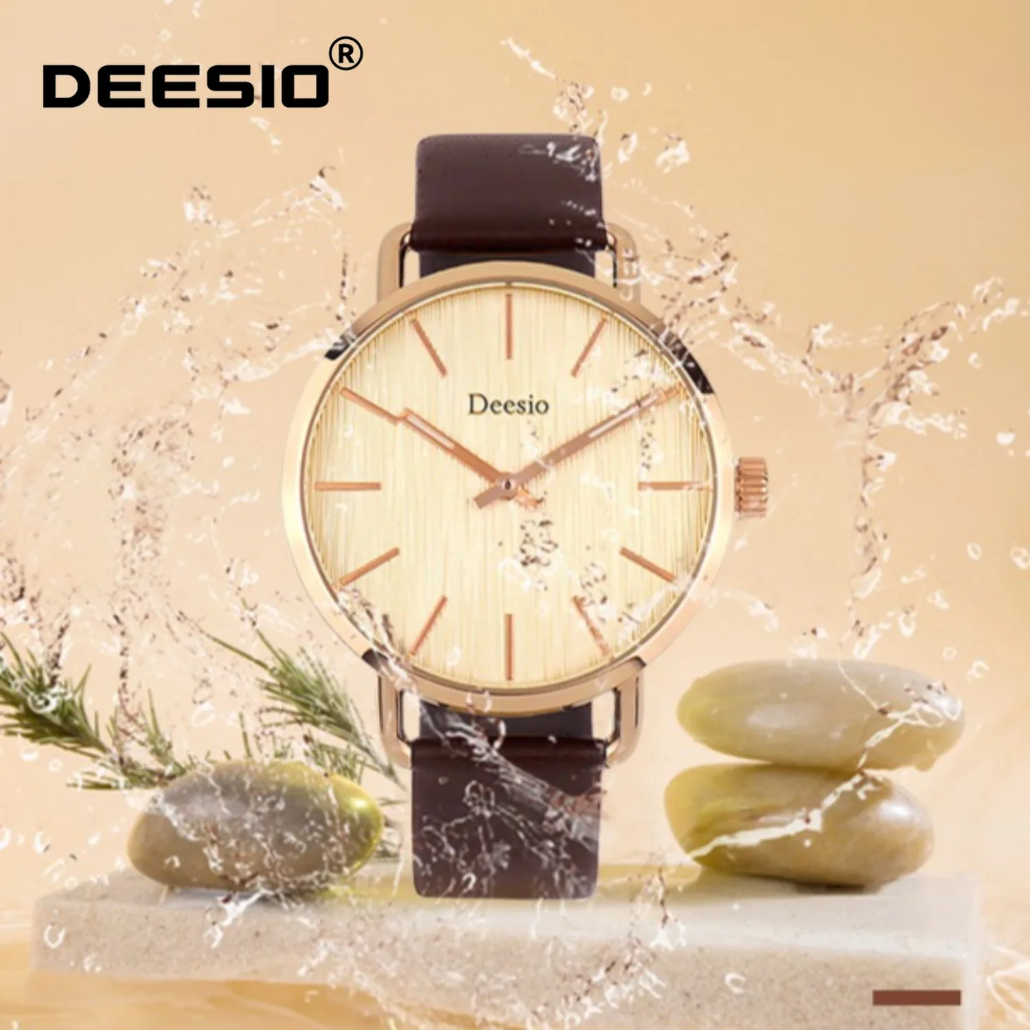 Deesio Relógio de casal de quartzo elegante, simples e fino com material de aço inoxidável e pulseira de couro, presente de dia dos namorados
