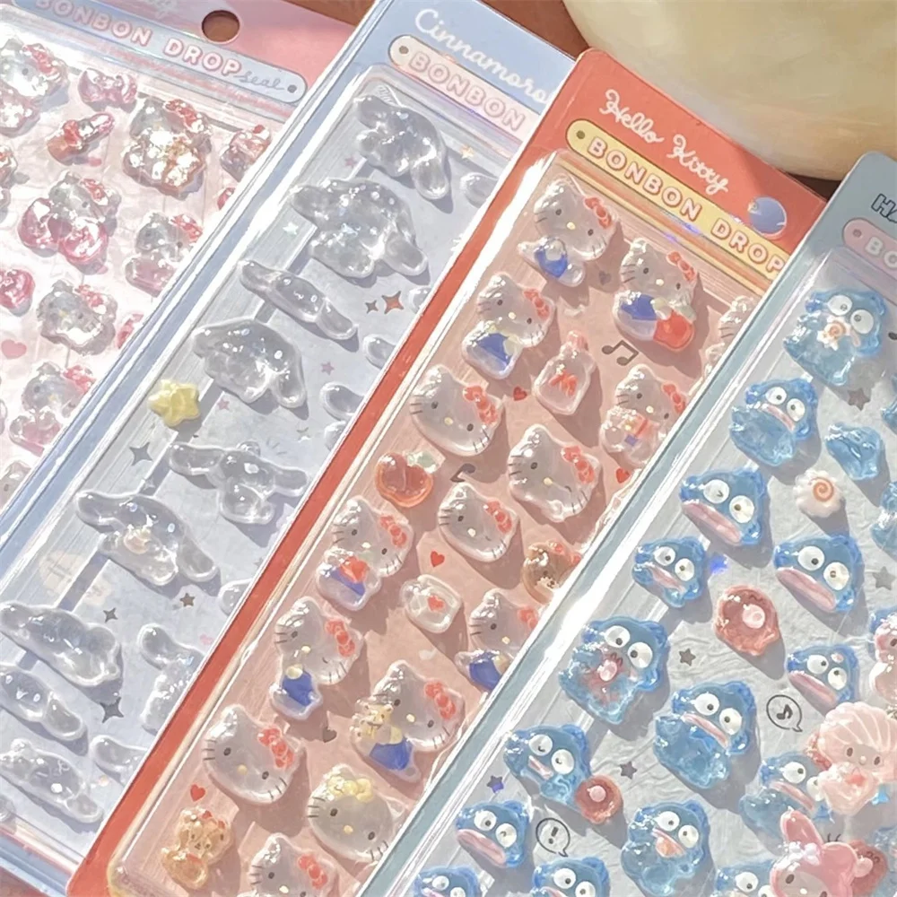 1pc Kawaii cartoon HelloKitty Melody Anime Stickers cute Kuromi 3D Stereoscopic DIY Handmade Phone Decoration Stickers Girl Gift image 2