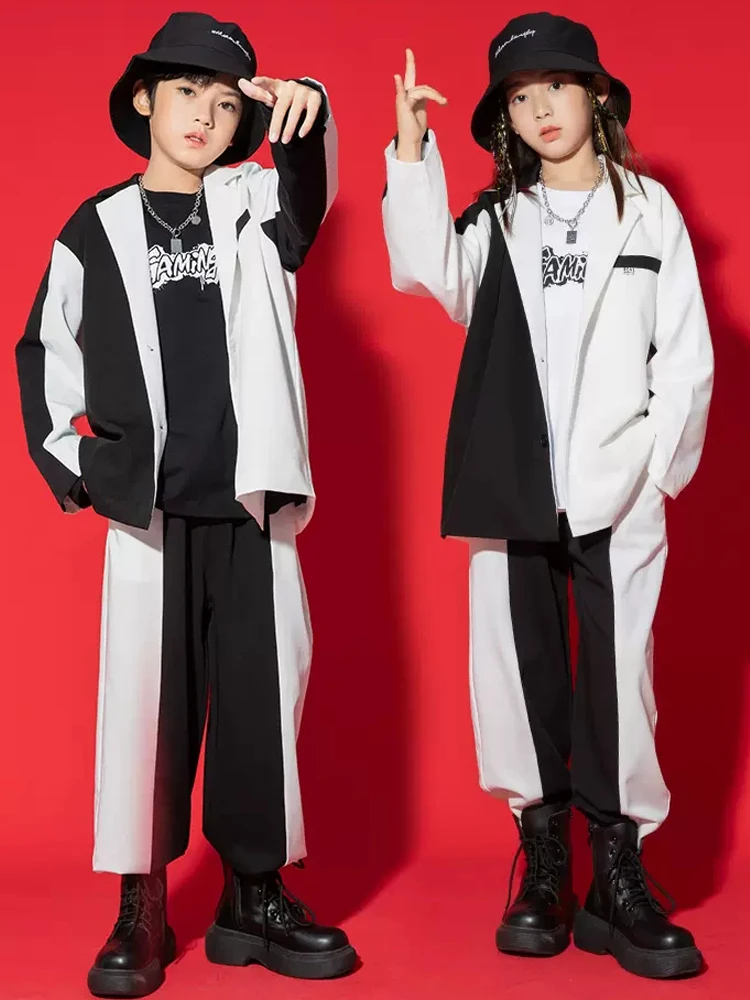 Fashion Jazz Dance Performance Costume Girls Boys Hip Hop Clothing Long Sleeves Suit Concert Stage Outfits Kpop Kids Wear BL9548