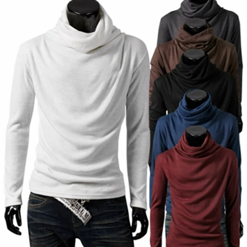 Winter Autumn Spring New Fashion Men's Casual Trendy Solid Color Ruffled Collar Knitted Sweater Shirt Korean Long Sleeve Sweater