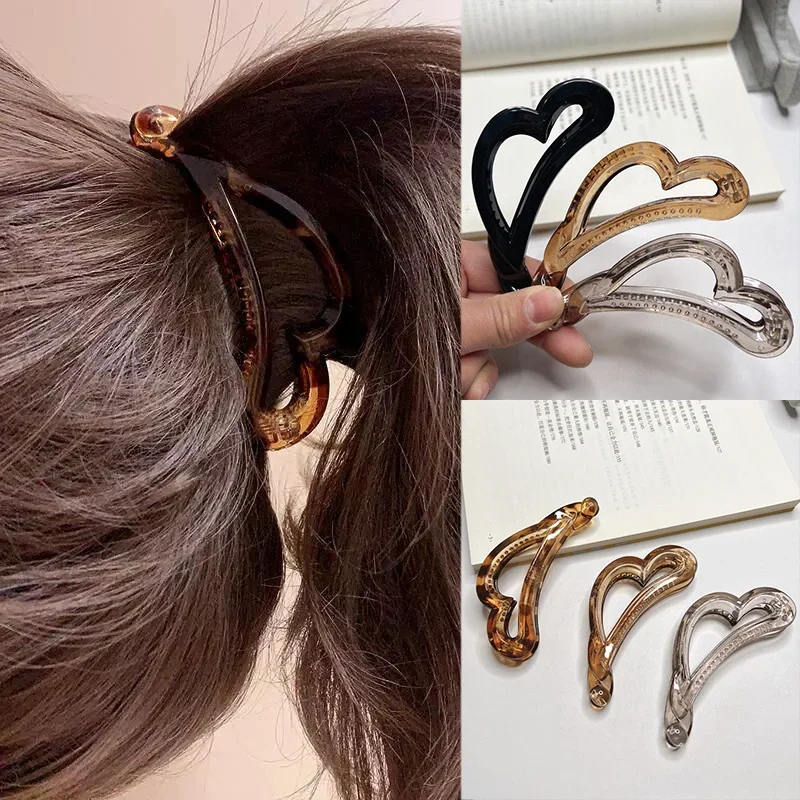 

Vintage Heart-Shaped Banana Hair Clip Non-Slip Acrylic Bow Twist Barrettes For Ponytail Holder Women Girls Daily Headwear