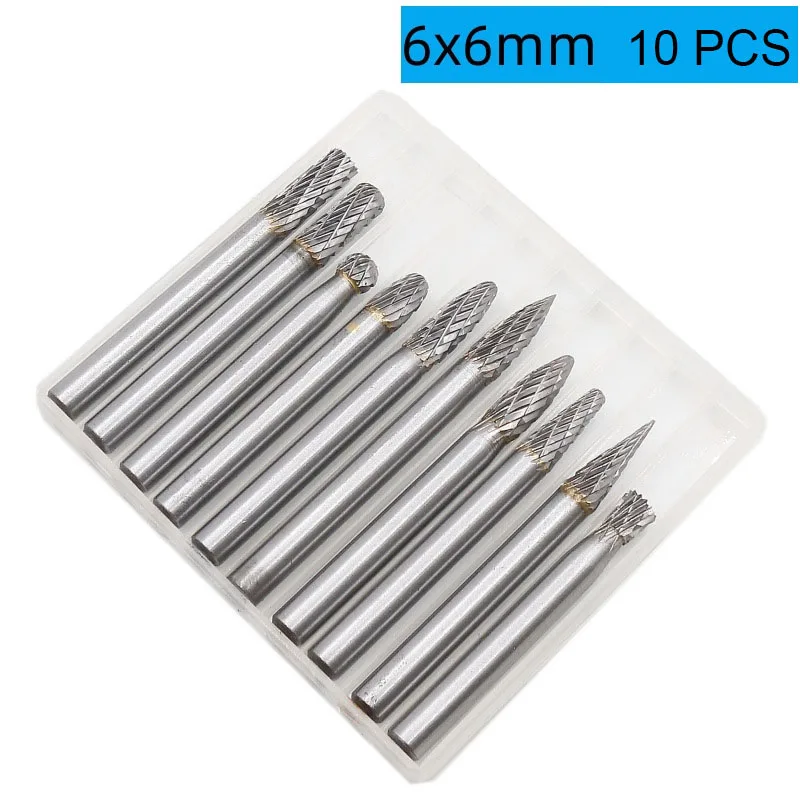 

K50 10pcs 6*6mm Tungsten Carbide Rotary Burrs Points File Grinder Cutter Bit