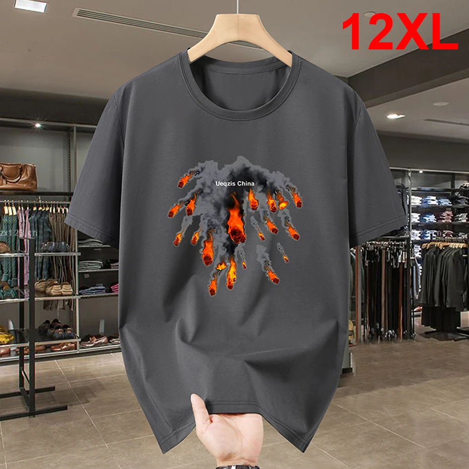 12XL 10XL Plus Size T-shirt Men Summer Short Sleeve Tops Tees Fashion Casual Stretch Tshirt Male Big Size 10XL 12XL