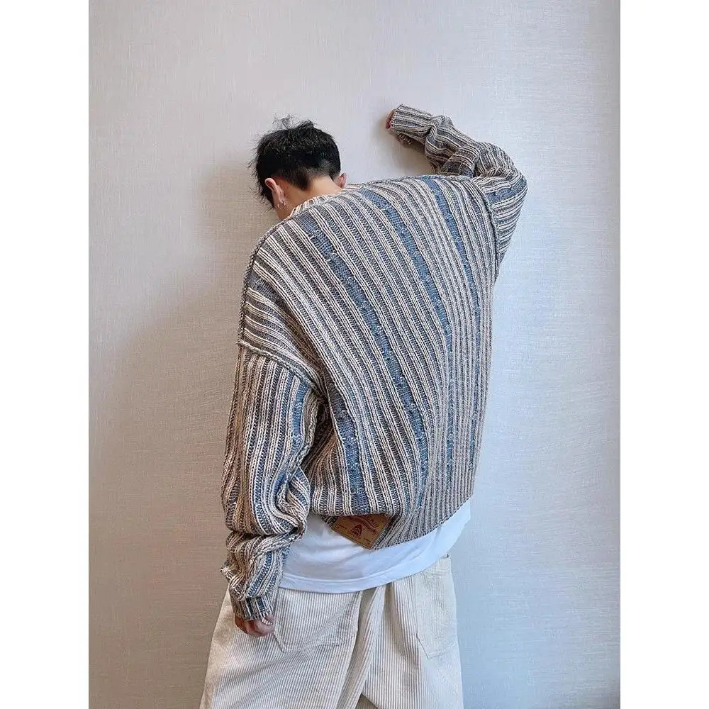

Double-Sided Wear Men's Knitted Sweater round Ne Casual Loose Fit Deer Velvet Korean Sle Autumn Winter New Arrival