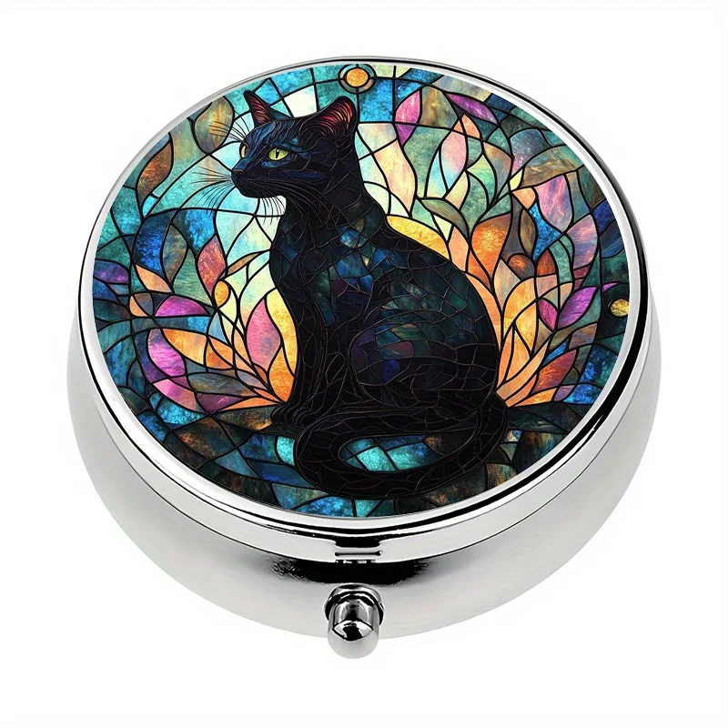 1 piece, mini pill box with 3 compartments, Black Cat portable pill box, portable travel vitamin pill case, suitable for purses and as a travel gift