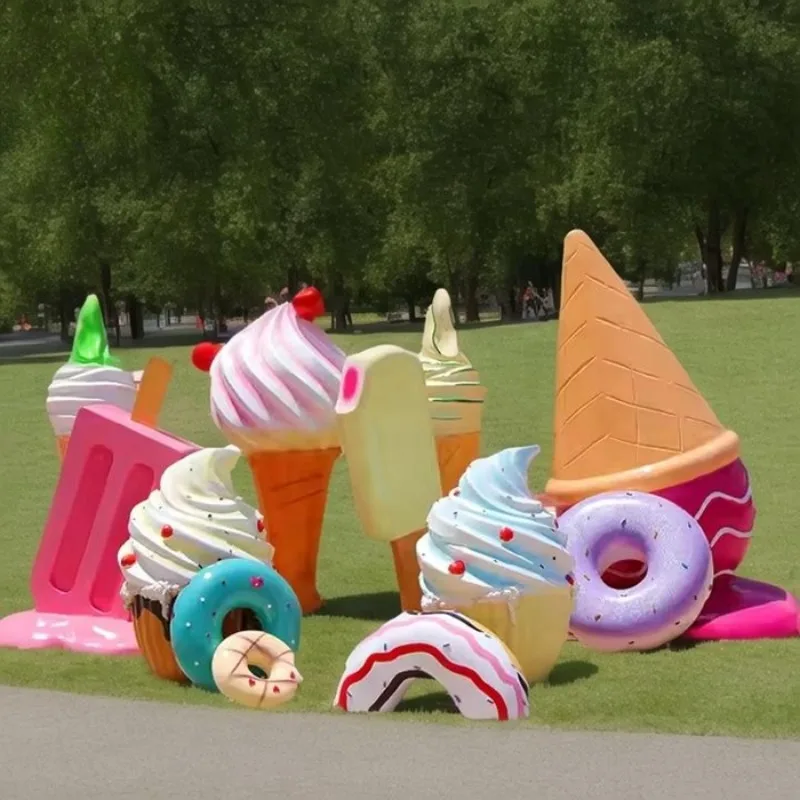 

High Quality Custom Life Size Fiberglass Art Candy Sculpture Factory Designed Giant Ice Cream Statue Cake Premium Resin Crafts