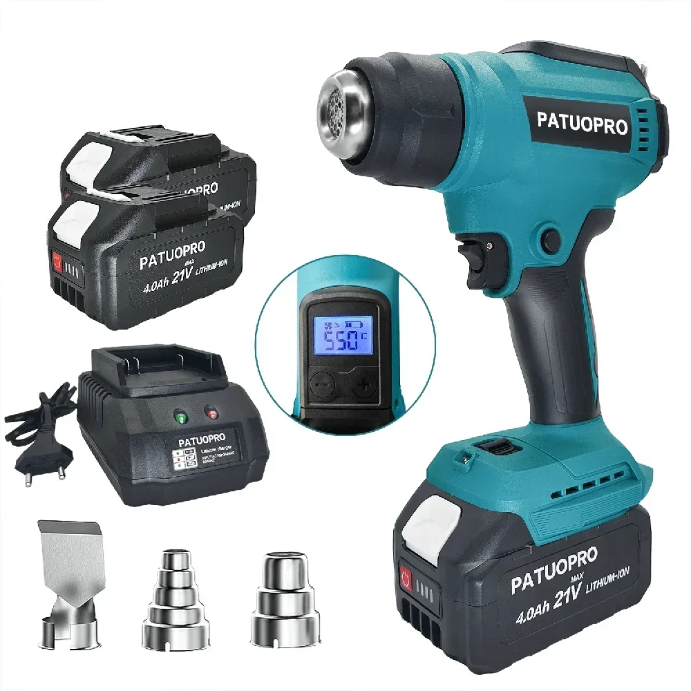 Adjustable Temperatures Heat Gun 30-550℃ LED Display Cordless Electric Hot Air Gun Home DIY Power Tools For Makita 18v Battey