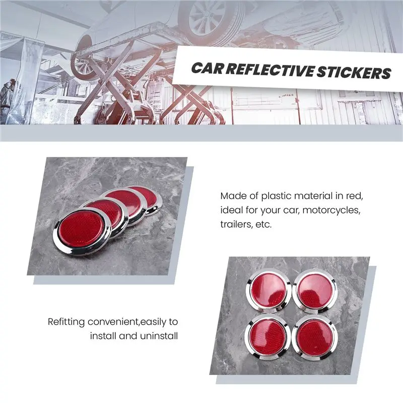 B24B 4 Pcs Auto Car Plastic Round Reflective Reflector Sticker Red