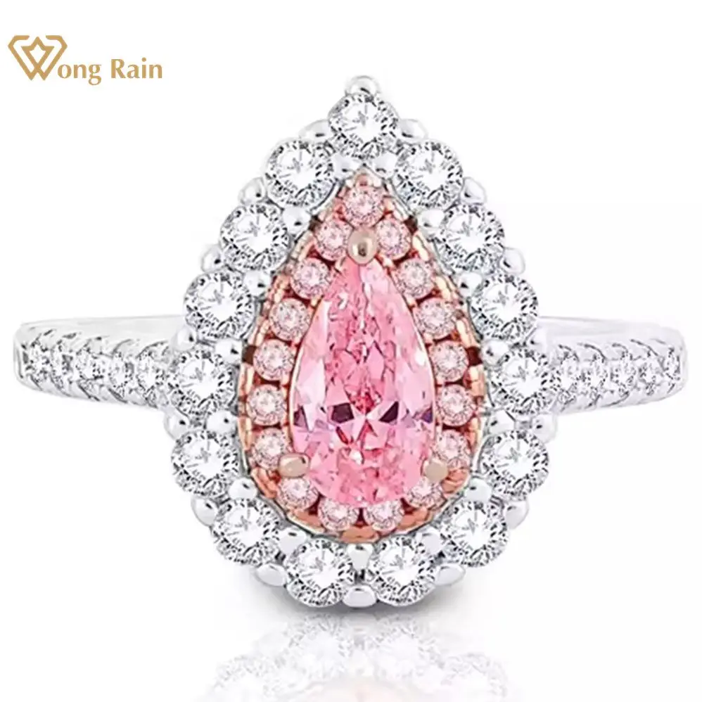 

Wong Rain Classic 925 Sterling Silver 4*7 MM Pear Pink Sapphire High Carbon Diamonds Gemstone Women Ring Engagement Fine Jewelry