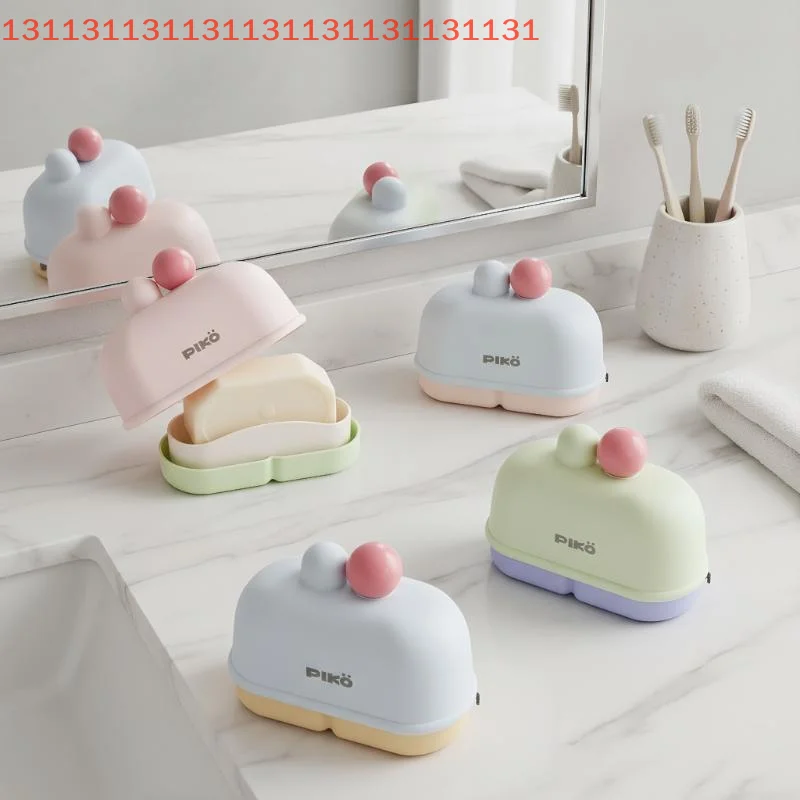 

1 шт., милая мультяшная пластиковая двухслойная коробка для мыла с крышкой и дренажем-контейнер для мыла на столешнице для ванной комнаты для дома