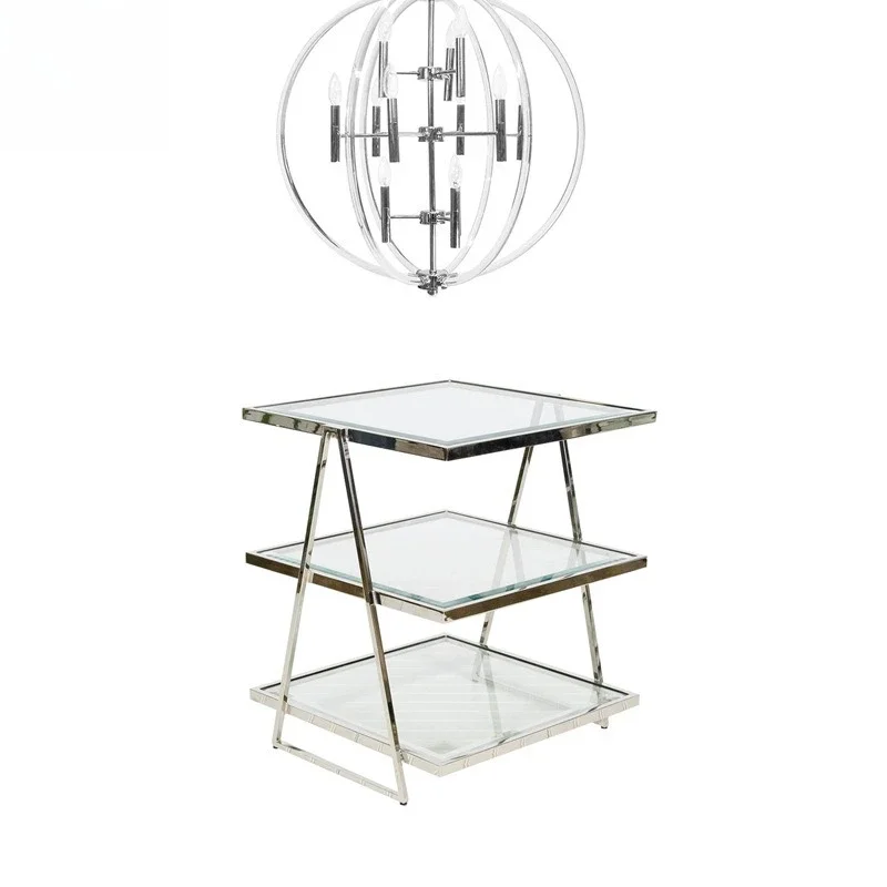 미국식 라이트 럭셔리 개성 있는 모던 3단 스테인리스 스틸 엣지 테이블/소프트 데코레이션