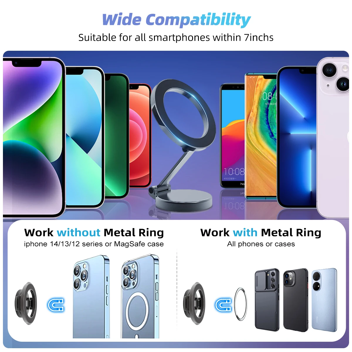 حامل هاتف سيارة مغناطيسي قابل للطي ، قابل للتعديل جبل يصلح آيفون 14 ، 13 ، 12 برو ماكس زائد ، ميني ، سامسونج ، 720 درجة ، MagSafe