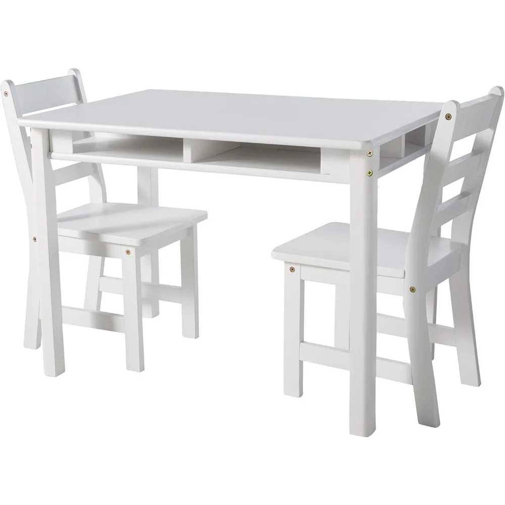 

International Child's Rectangular Table with Shelves and 2 Chairs, White