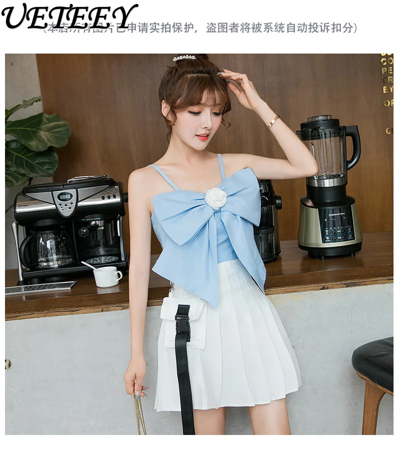 Capispalla con fiocco alla moda estiva Reggicalze corto con fiocco Gilet da donna Tinta unita Dolce vacanza al mare Hot Girl Crop Top