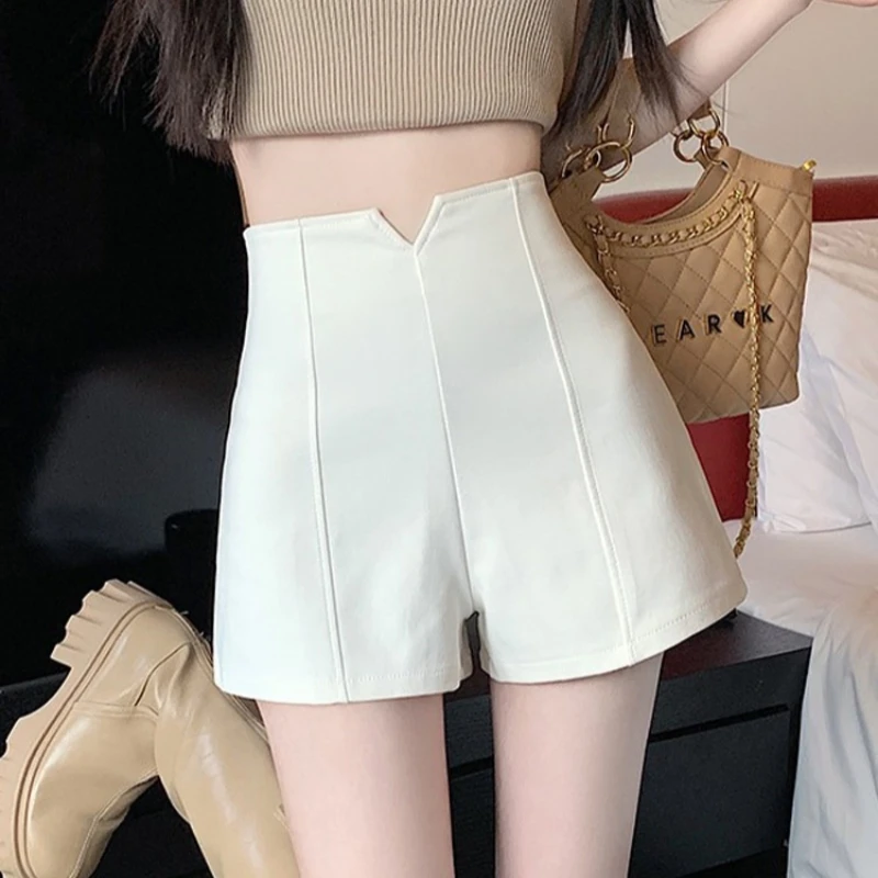 Summer New Women White Blazer Shorts Thin Fabric Petite High Waist Elastic Slim Hot Girl A-line Short Pants Casual Hotpants