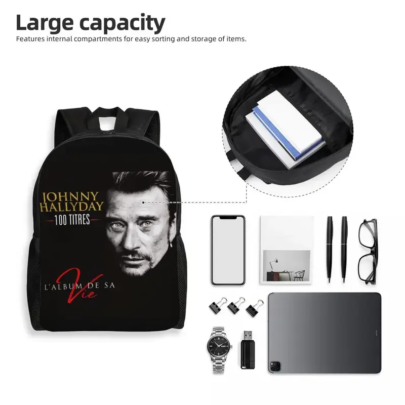 Johnny Hallyday Rock Mochilas para homens e mulheres, escola Estudantes universitários Bookbag, Fits 15 "Laptop, French France Singer Bags