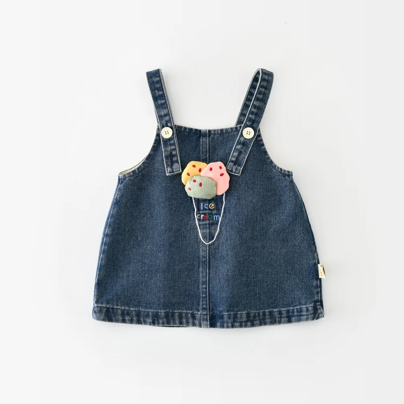 2026 Autumn 6M-5Y Baby Girls Denim Suspender Skirt 2PCs Kids Outfit Rainbow Striped T-Shirt Soft Knit Casual Children Clothes