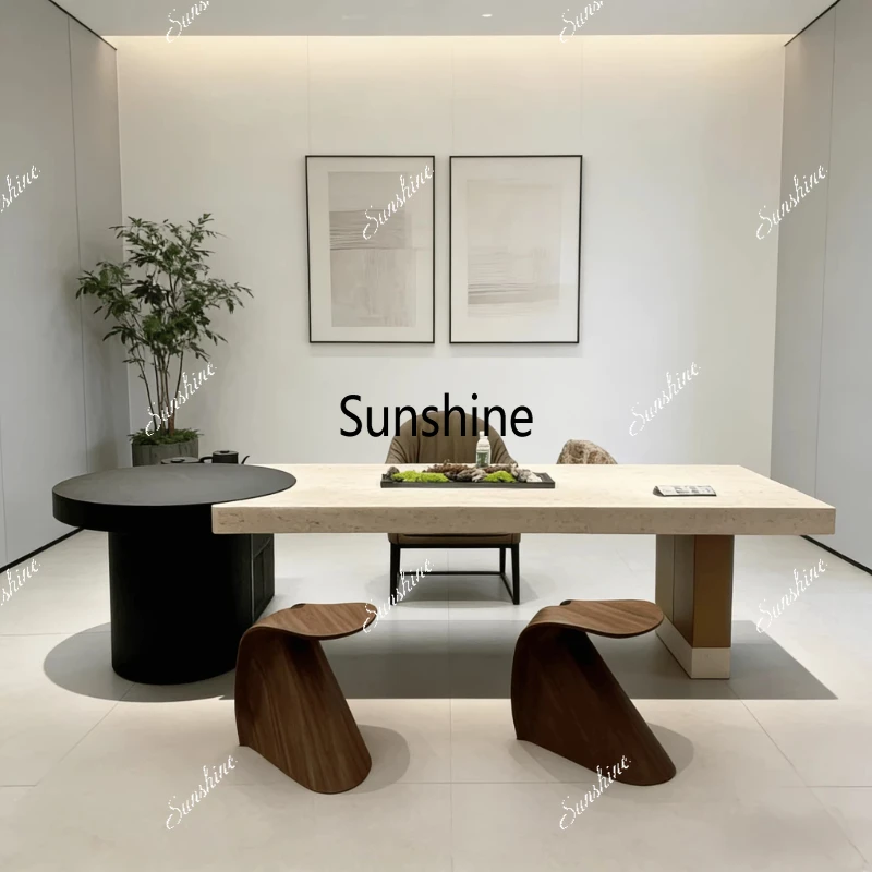 

New Chinese tea table rock slab kung fu, kettle integration, solid wood zen, chair combination
